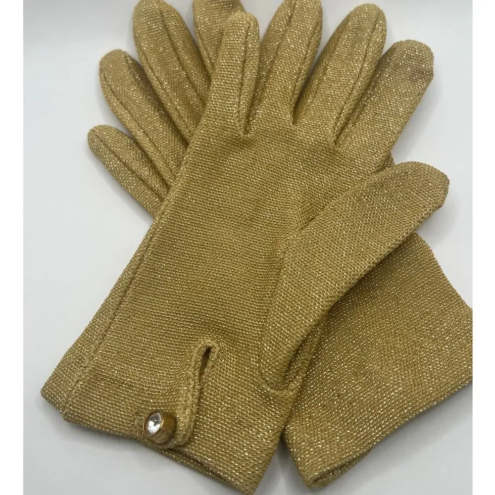 1960's Vintage Rhinestone Gold Tone Shimmery Opera Gloves. S/M Slight Stretch